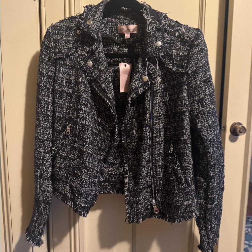 Philosophy Black and White Blazer with Moto Details